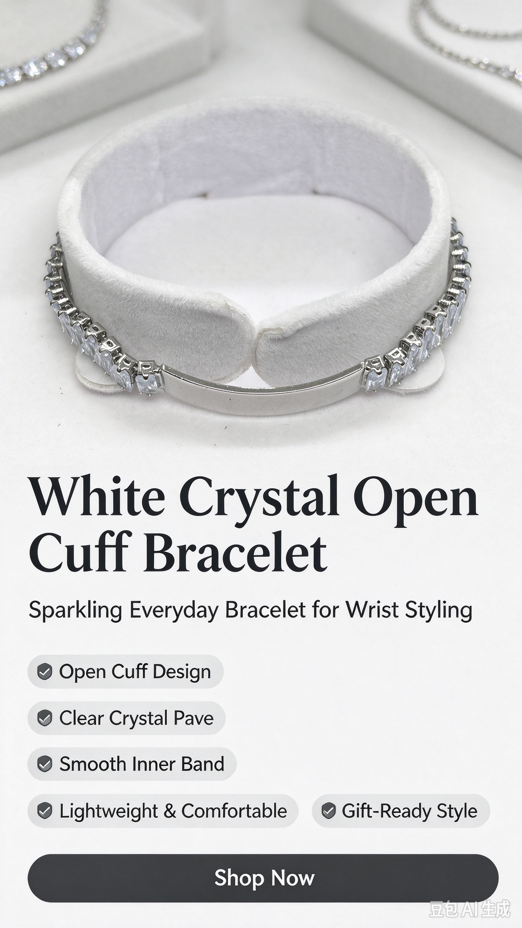 Silver Rhinestone Tennis Bracelet, Sparkly Crystal Cuff Bracelet for Women, Wedding Party Jewelry