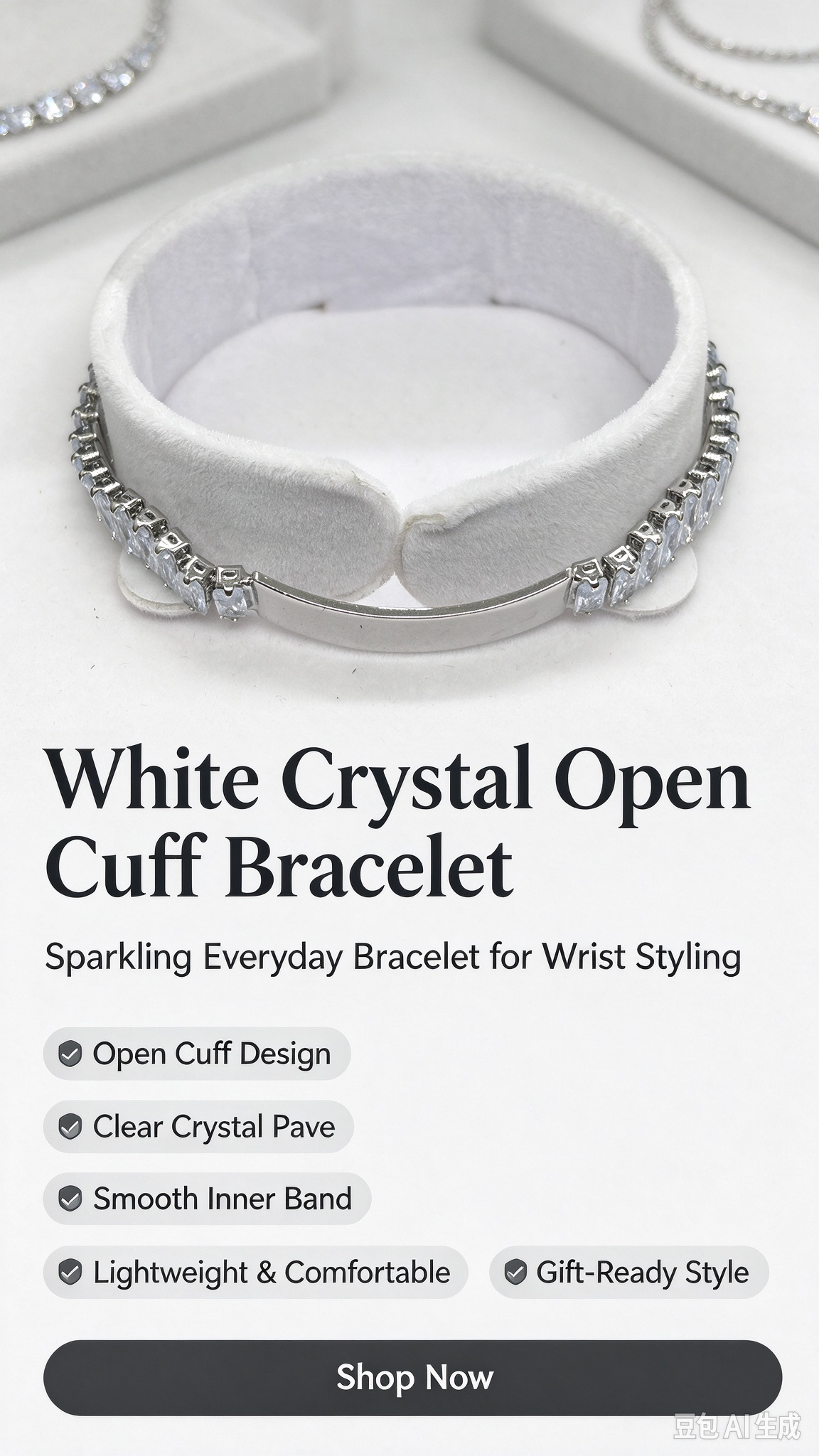 Silver Rhinestone Tennis Bracelet, Sparkly Crystal Cuff Bracelet for Women, Wedding Party Jewelry