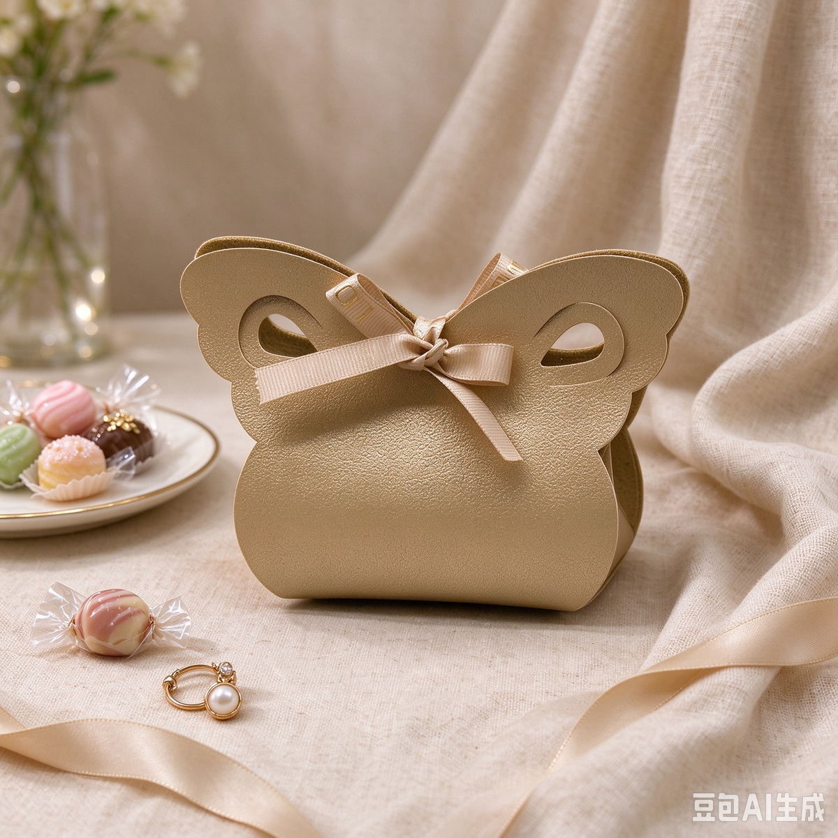 Butterfly Shaped Mini Faux Leather Pouch, Cute Ribbon Bow Small Gift Bag for Wedding Favors, Party Candy Box & Women Mini Handbag
