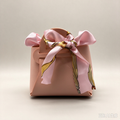 Nude Pink Mini Faux Leather Tote Pouch, Small Gift Bag with Printed Silk Scarf Bow for Wedding Favors, Bridal Shower, Party Candy &amp; Guest Gifts