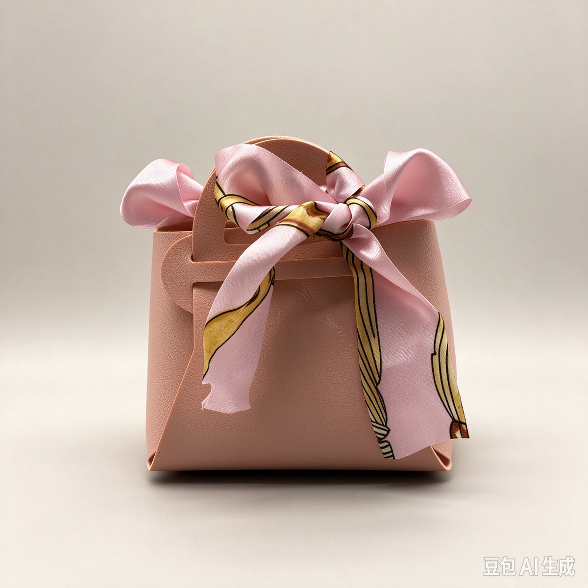 Nude Pink Mini Faux Leather Tote Pouch, Small Gift Bag with Printed Silk Scarf Bow for Wedding Favors, Bridal Shower, Party Candy &amp; Guest Gifts