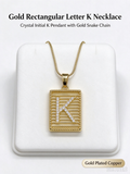 Gold Square Frame Initial K Necklace, Rhinestone Letter Pendant Snake Chain Necklace for Women, Personalized Custom Letter Jewelry Gift