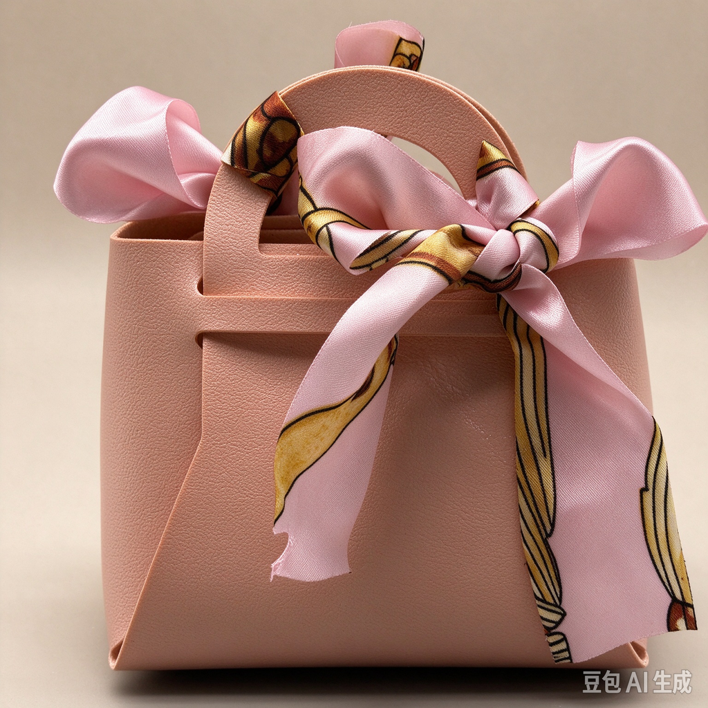 Nude Pink Mini Faux Leather Tote Pouch, Small Gift Bag with Printed Silk Scarf Bow for Wedding Favors, Bridal Shower, Party Candy &amp; Guest Gifts