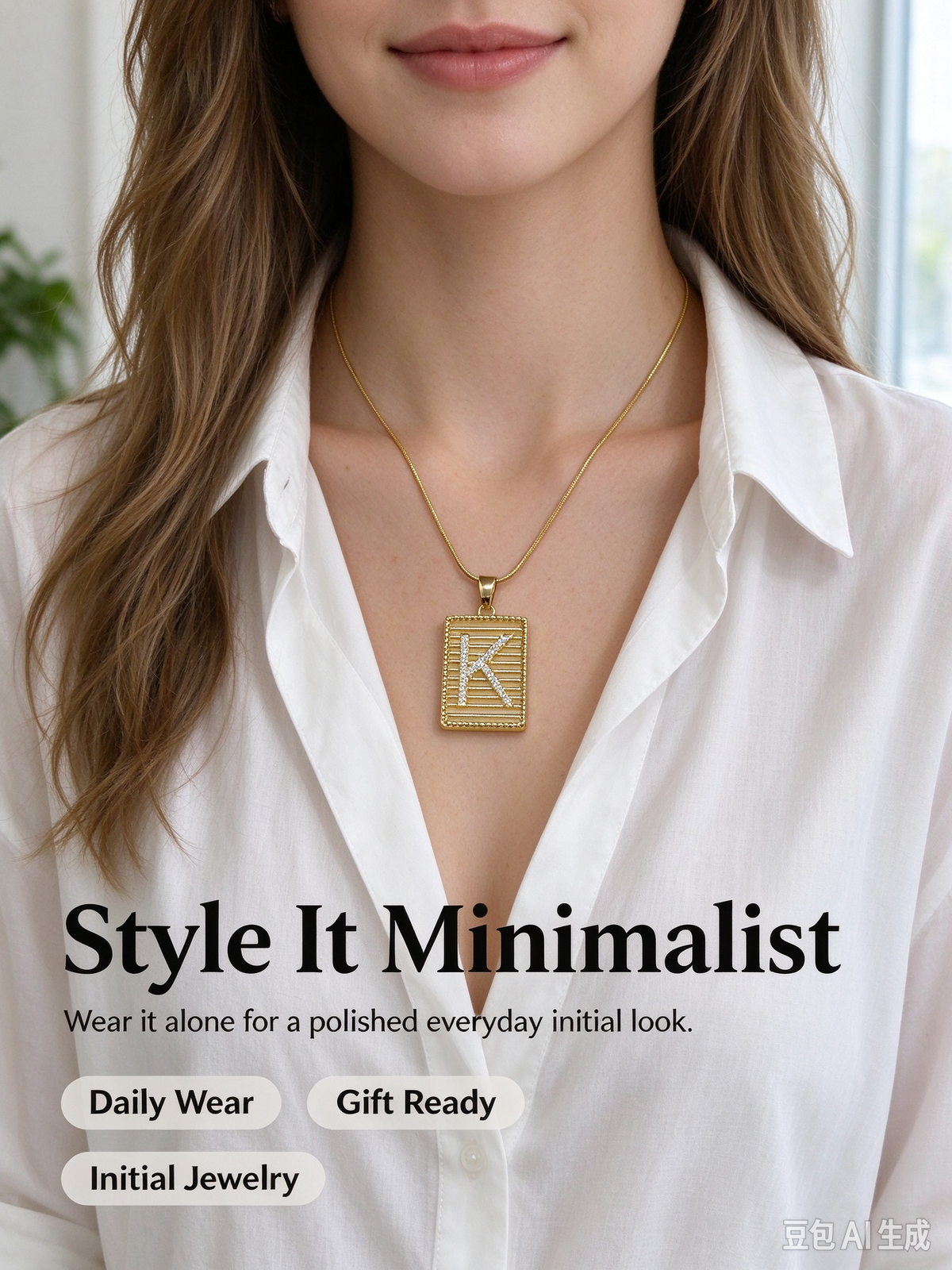 Gold Square Frame Initial K Necklace, Rhinestone Letter Pendant Snake Chain Necklace for Women, Personalized Custom Letter Jewelry Gift