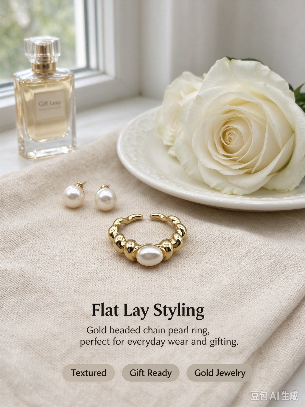 Braided Rope Band Oval Pearl Open Ring
