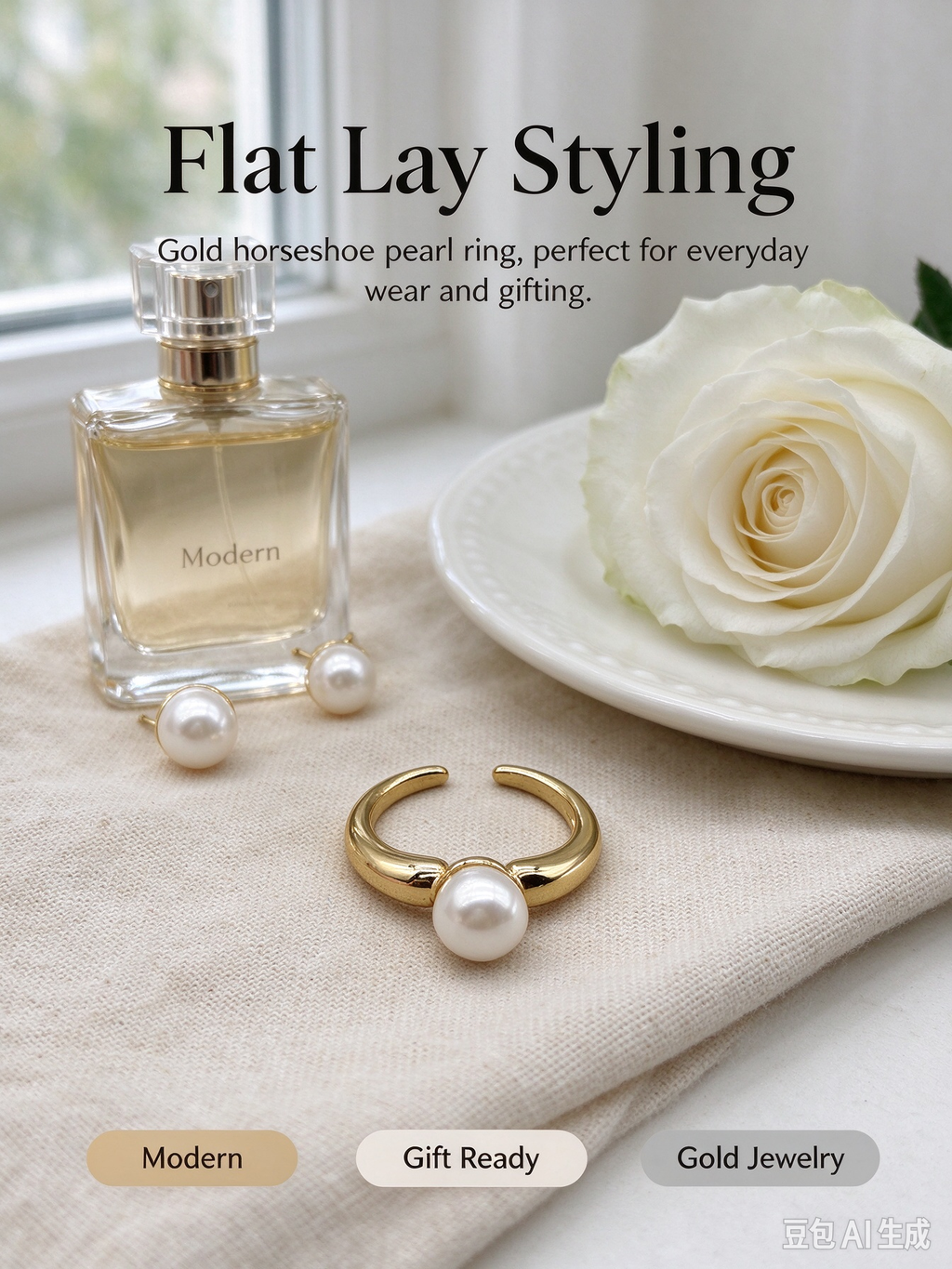 Chunky Curve Single Pearl Gold Cuff Ring