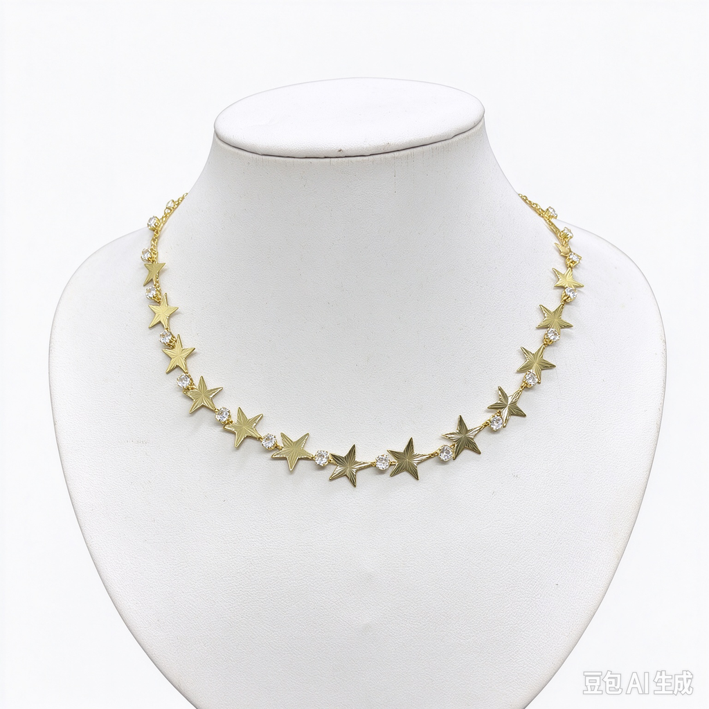 Gold Star Crystal Choker Necklace, Dainty Star Pendant Necklace for Women, Trendy Layered Jewelry