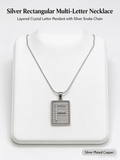 Square Striped F Initial Necklace, Silver Rhinestone Letter Pendant Snake Chain Necklace