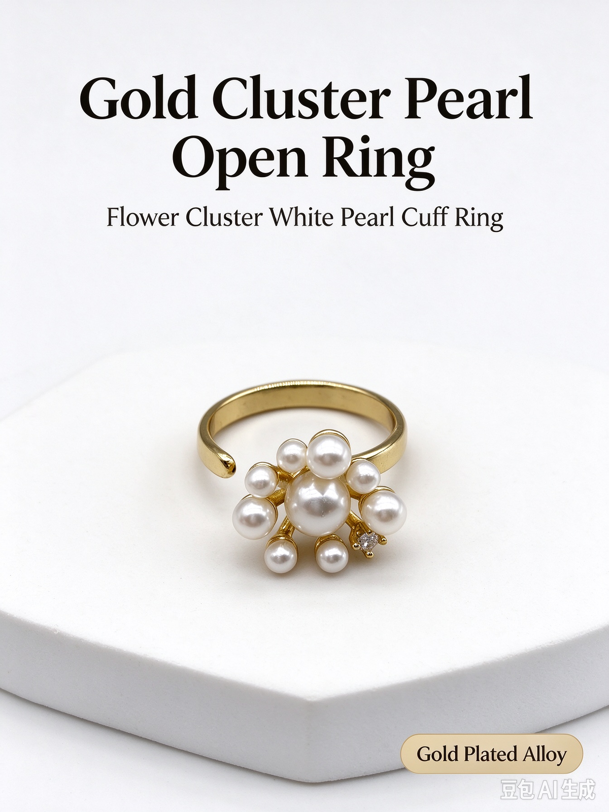 Firework Multi-Pearl Cluster Open Ring