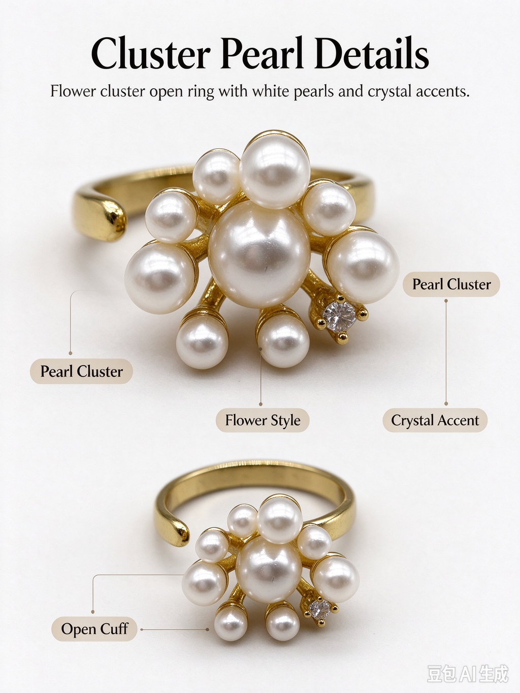 Firework Multi-Pearl Cluster Open Ring