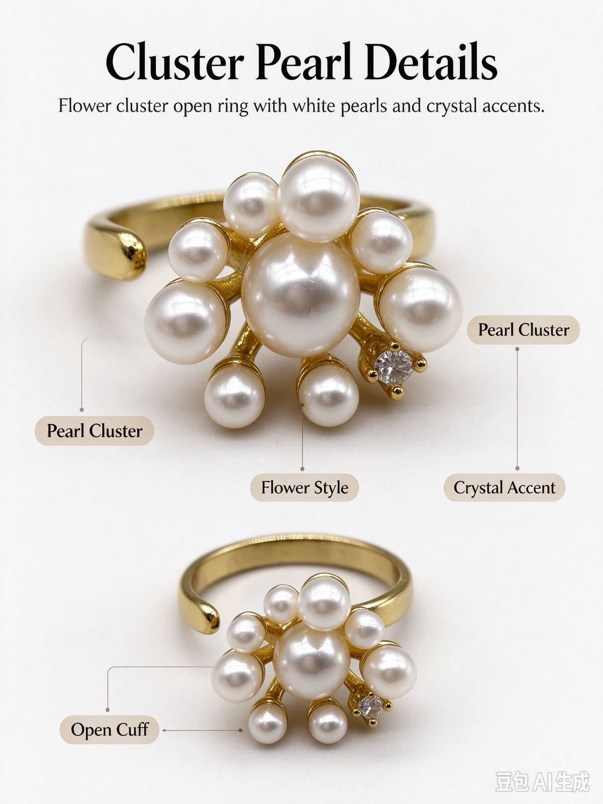 Firework Multi-Pearl Cluster Open Ring