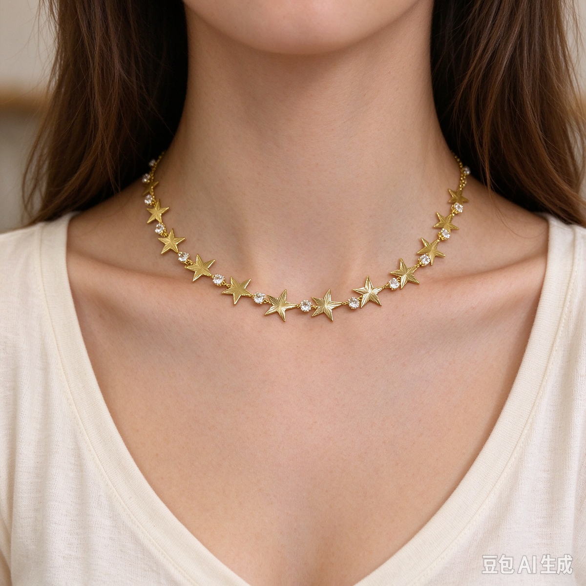 Gold Star Crystal Choker Necklace, Dainty Star Pendant Necklace for Women, Trendy Layered Jewelry