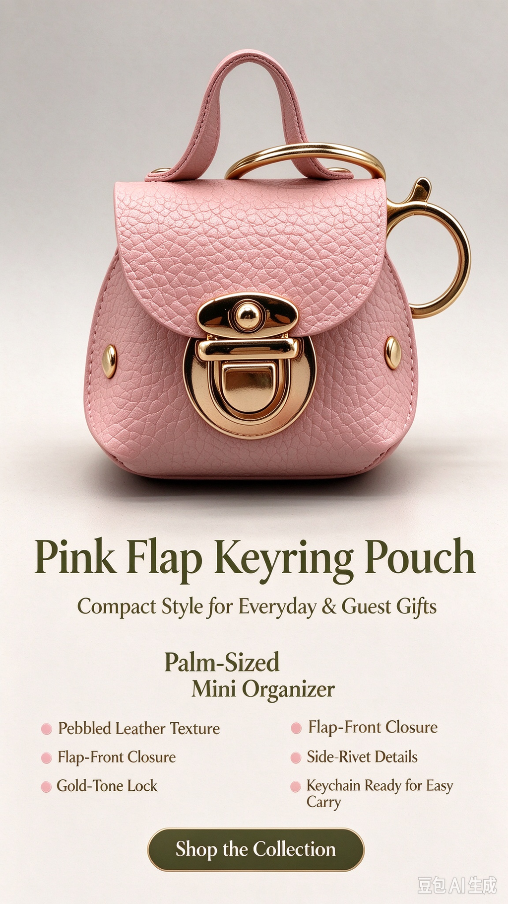 Pink PU Keyring Pouch, Compact Mini Bag with Gold-Tone Lock for Everyday Use, Wedding Favors, Bridal Shower & Guest Gifts