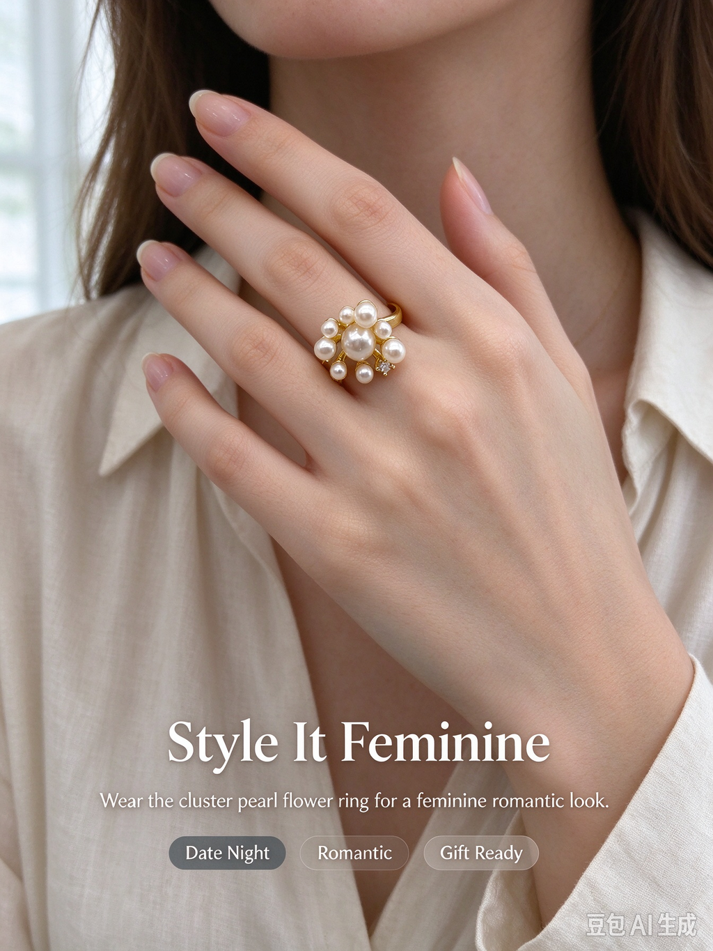 Firework Multi-Pearl Cluster Open Ring