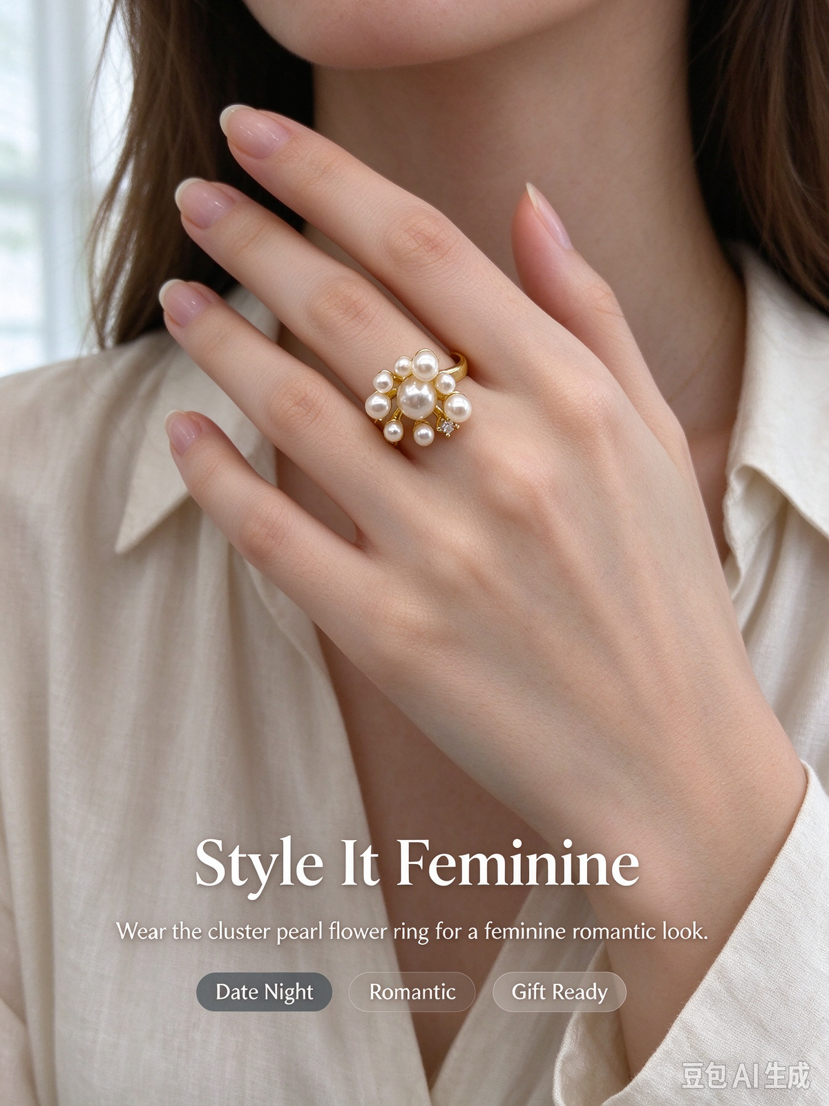Firework Multi-Pearl Cluster Open Ring