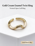 Twisted Wavy Cream Enamel Open Ring, Minimalist Adjustable Stackable Ring for Women