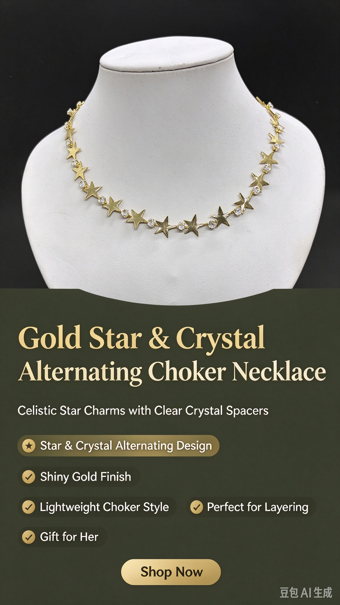 Gold Star Crystal Choker Necklace, Dainty Star Pendant Necklace for Women, Trendy Layered Jewelry