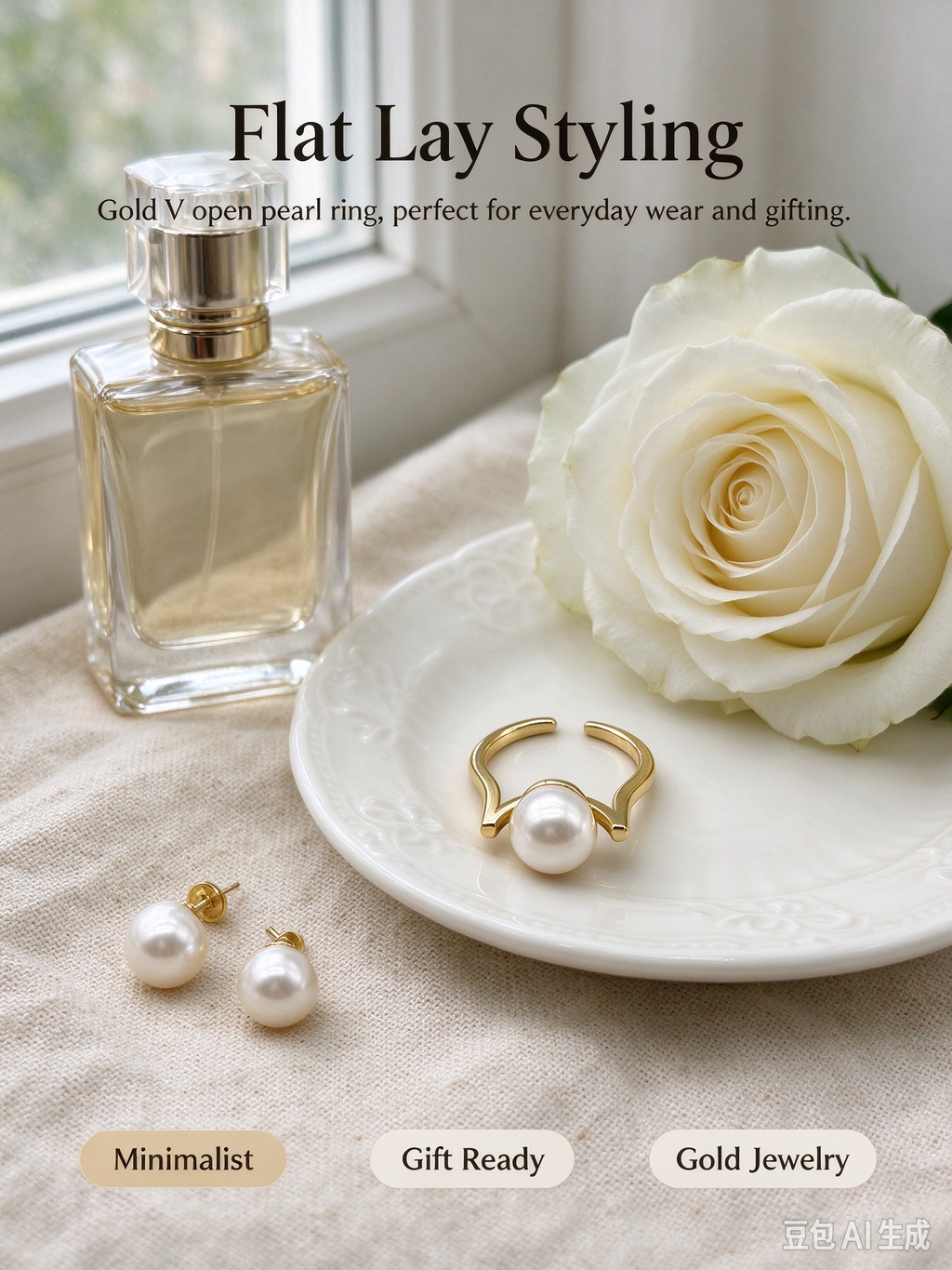 Minimalist Fork Shape Single Pearl Open Ring