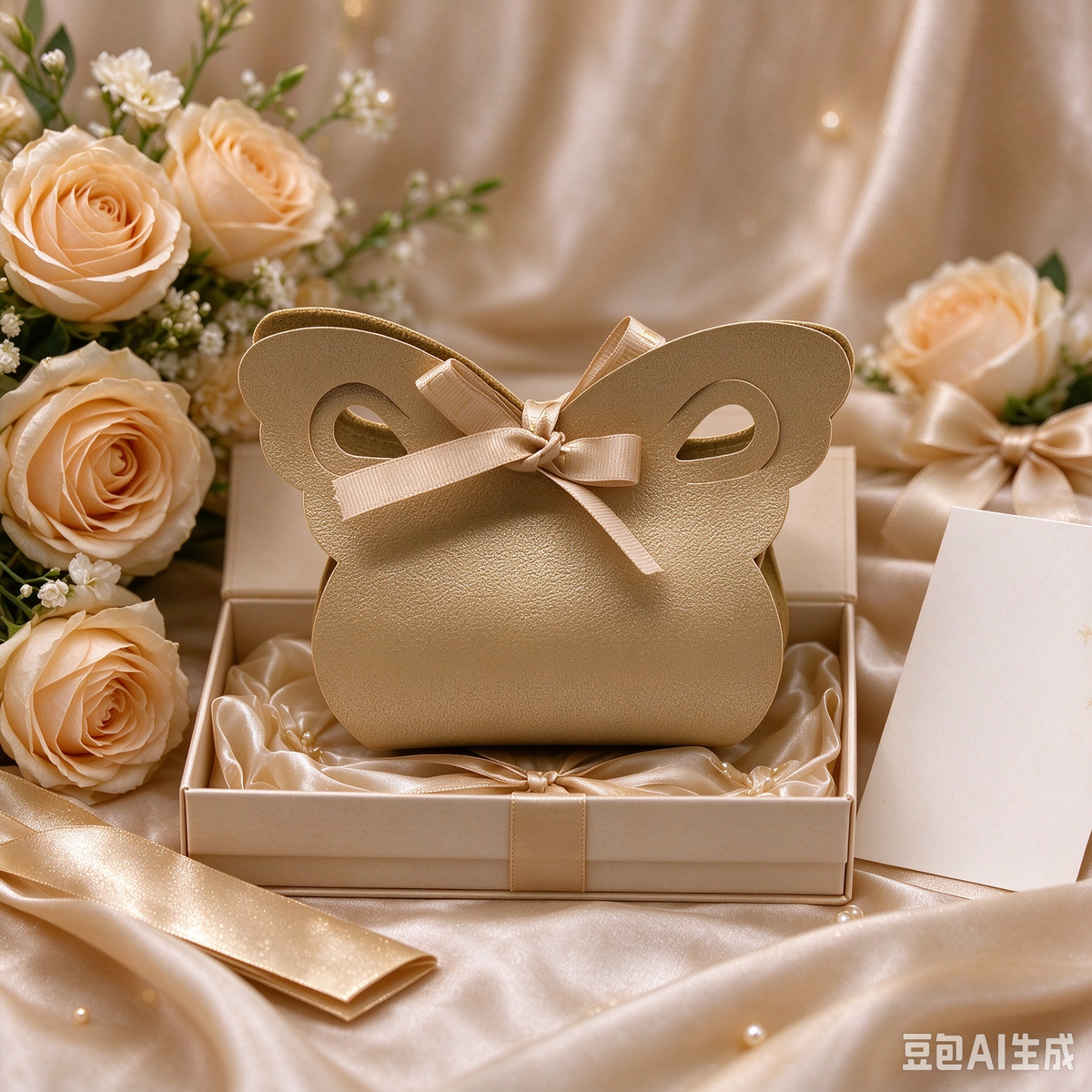 Butterfly Shaped Mini Faux Leather Pouch, Cute Ribbon Bow Small Gift Bag for Wedding Favors, Party Candy Box & Women Mini Handbag