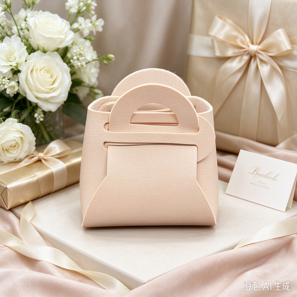 Beige Mini Faux Leather Fold-Over Mini Pouch, Small Gift Bag for Wedding Favors, Bridal Shower, Party Candy & Guest Gifts