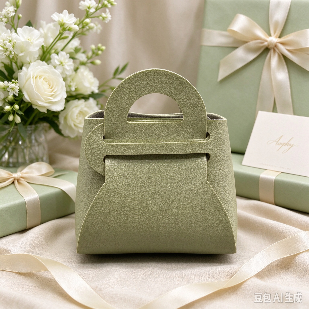 Light Green Mini Faux Leather Fold-Over Mini Pouch, Small Gift Bag for Wedding Favors, Bridal Shower, Party Candy & Guest Gifts