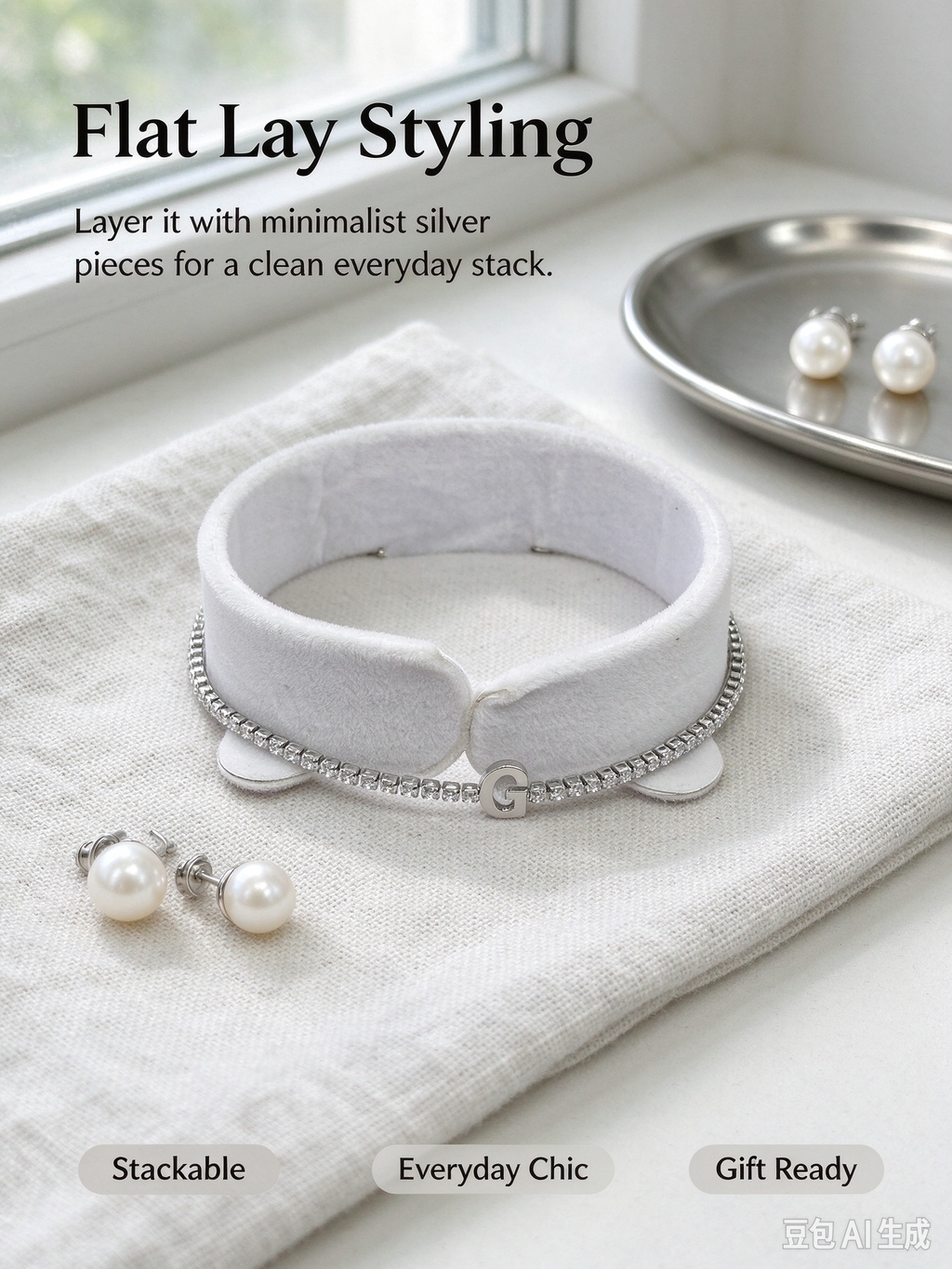 Silver Tennis Chain Initial G Bracelet, Dainty Letter G Crystal Bracelet