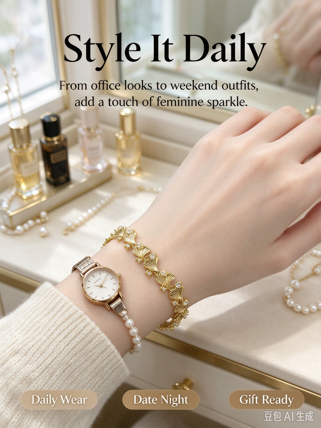 Gold Shell Zircon Bracelet, Elegant Floral CZ Chain Bracelet for Women