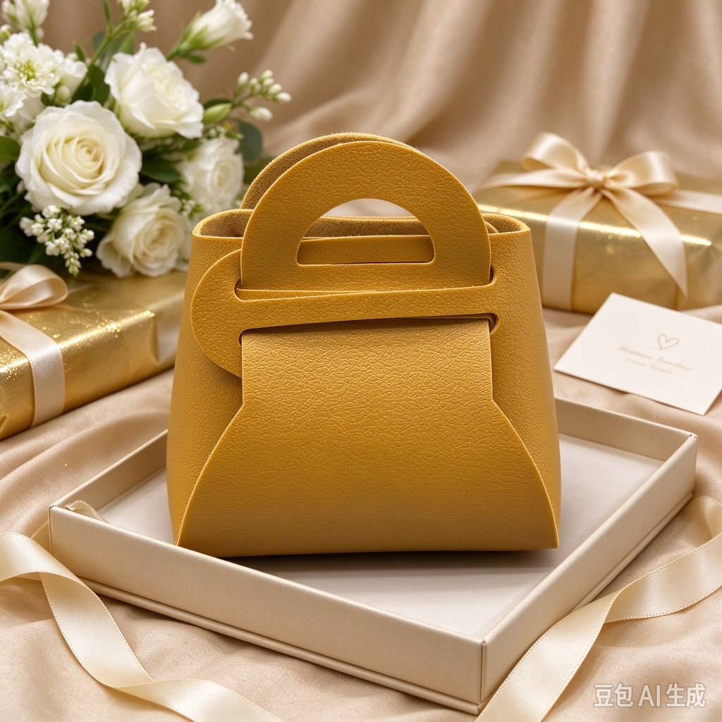 Mustard-Yellow Mini Faux Leather Fold-Over Mini Pouch, Small Gift Bag for Wedding Favors, Bridal Shower, Party Candy & Guest Gifts