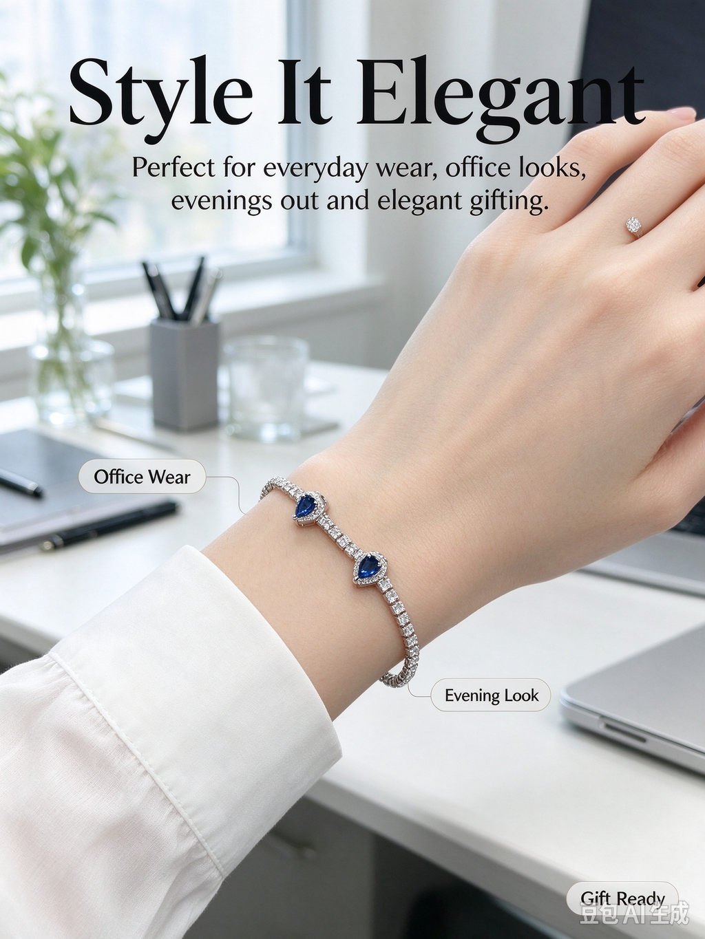 Blue Teardrop Cluster Tennis Bracelet, Luxury Deep Blue Crystal Zircon Bracelet