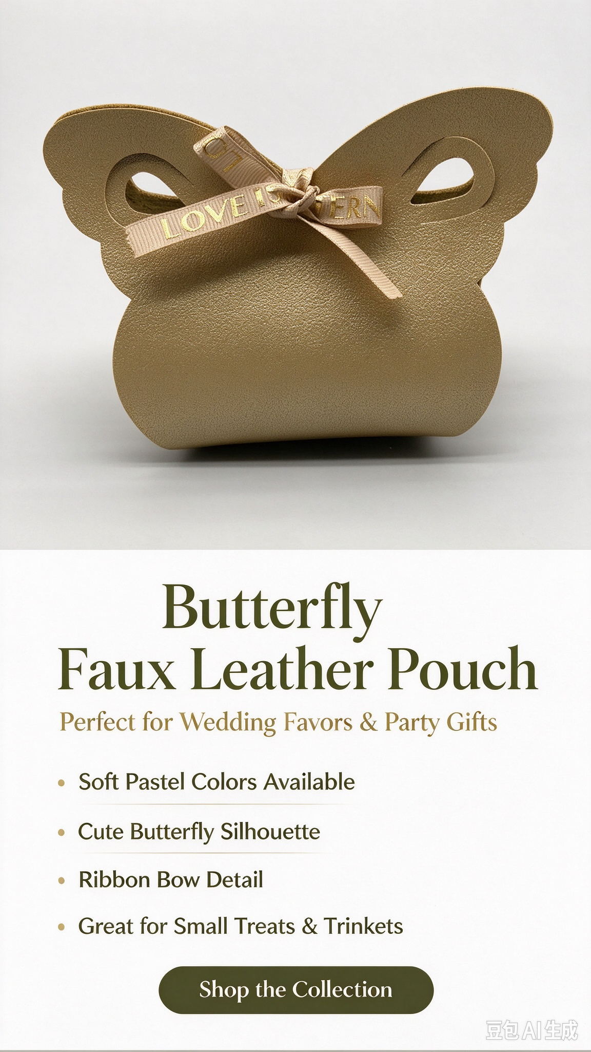 Butterfly Shaped Mini Faux Leather Pouch, Cute Ribbon Bow Small Gift Bag for Wedding Favors, Party Candy Box & Women Mini Handbag