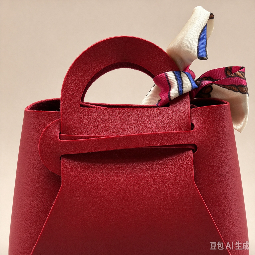 Dark Red Mini Faux Leather Tote Pouch, Small Gift Bag with Printed Silk Scarf Bow for Wedding Favors, Bridal Shower, Party Candy & Guest Gifts