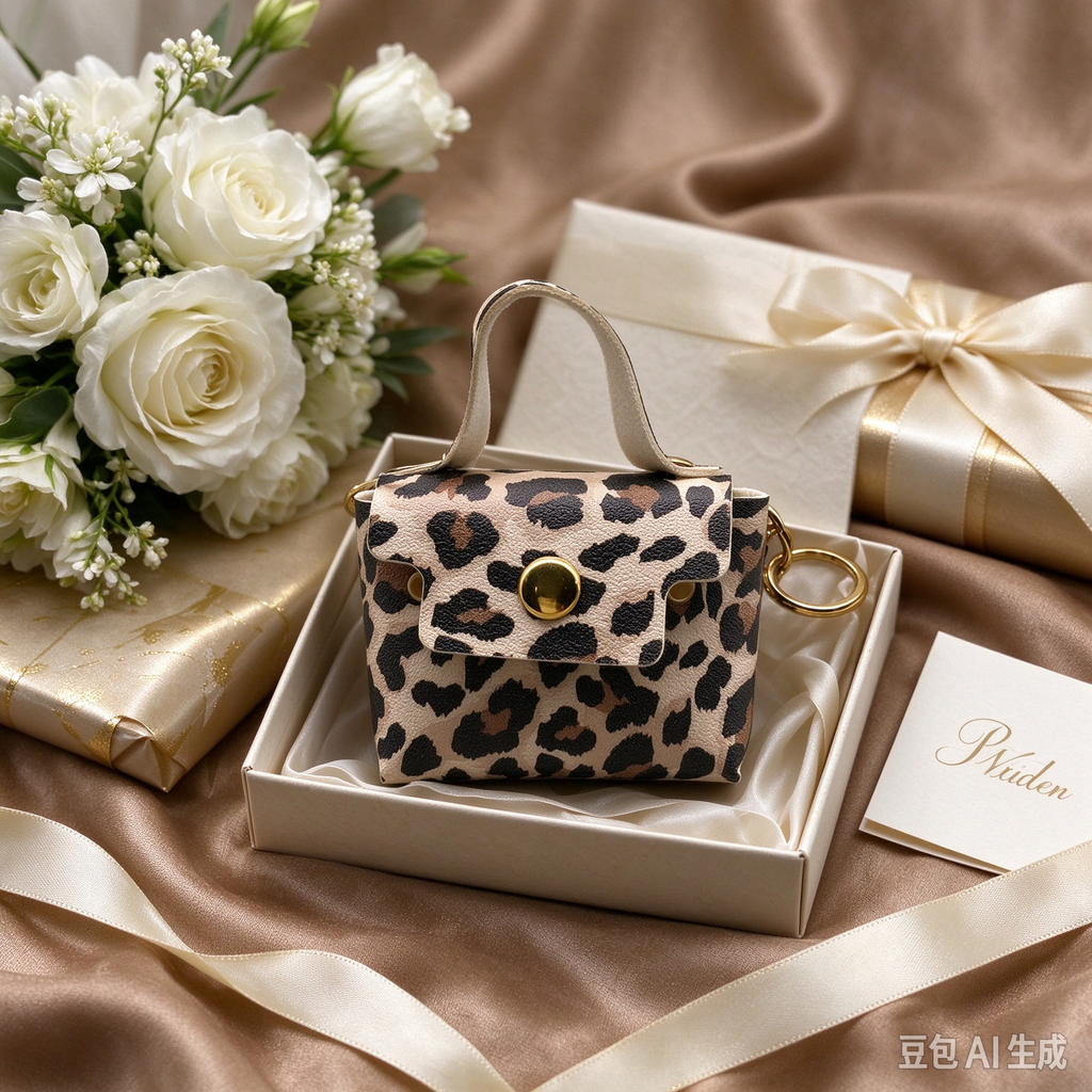 Leopard Print Flap Keyring Pouch, Compact Mini Bag with Gold-Tone Lock for Everyday Use, Wedding Favors, Bridal Shower & Guest Gifts