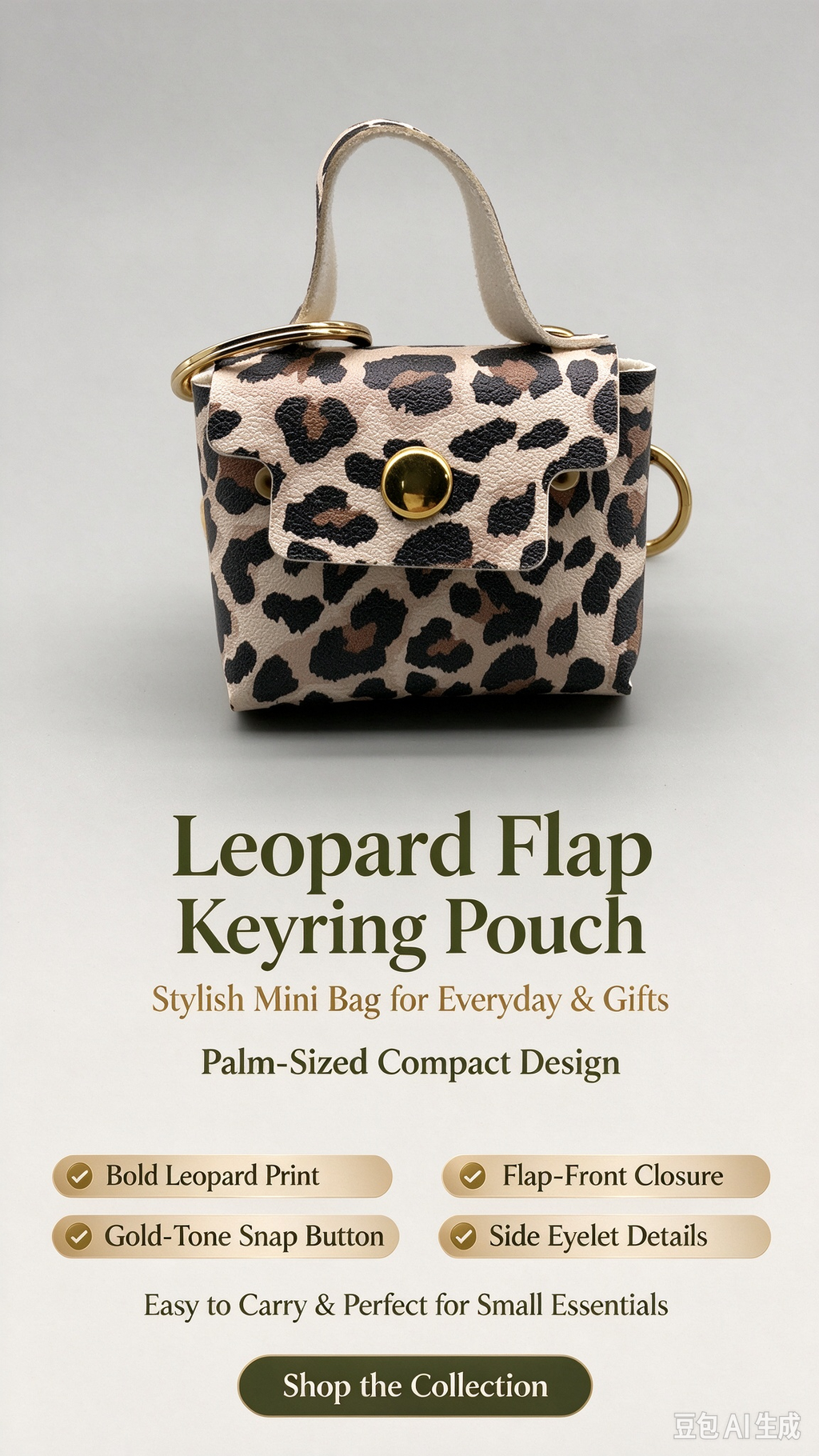 Leopard Print Flap Keyring Pouch, Compact Mini Bag with Gold-Tone Lock for Everyday Use, Wedding Favors, Bridal Shower & Guest Gifts