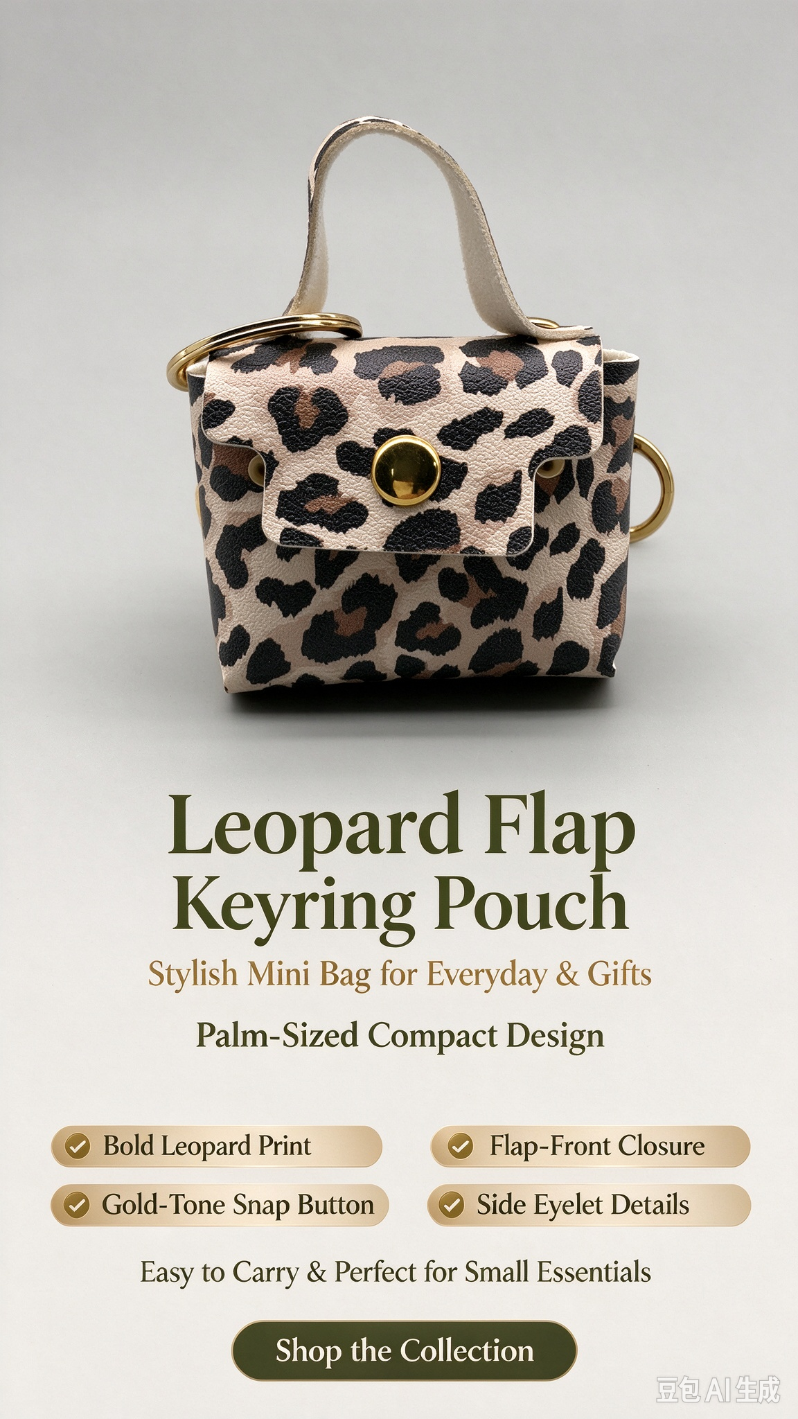 Leopard Print Flap Keyring Pouch, Compact Mini Bag with Gold-Tone Lock for Everyday Use, Wedding Favors, Bridal Shower & Guest Gifts