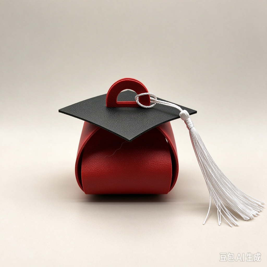 Red Graduation Cap Mini Faux Leather Keychain Purse, Tiny Coin Pouch Earbud Holder, Cute Graduation Gift Bag Charm for Women