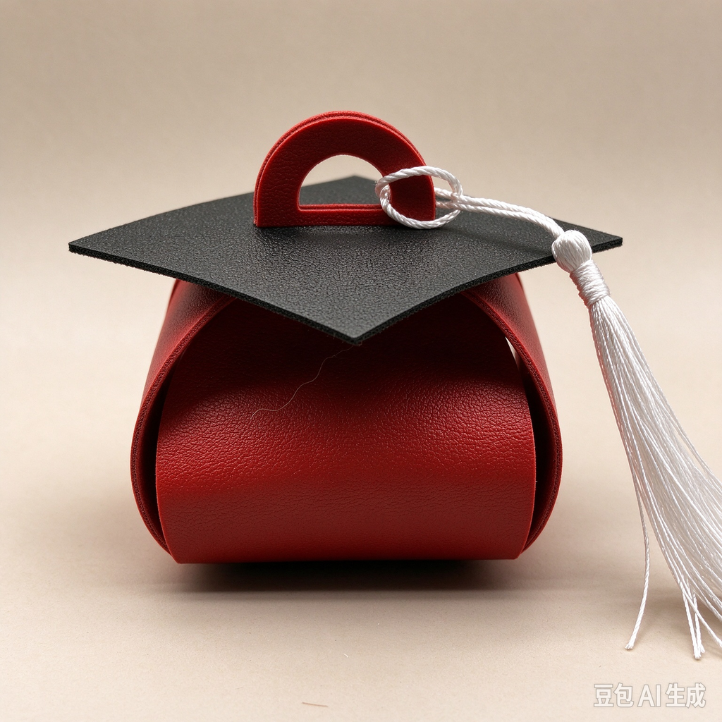 Red Graduation Cap Mini Faux Leather Keychain Purse, Tiny Coin Pouch Earbud Holder, Cute Graduation Gift Bag Charm for Women