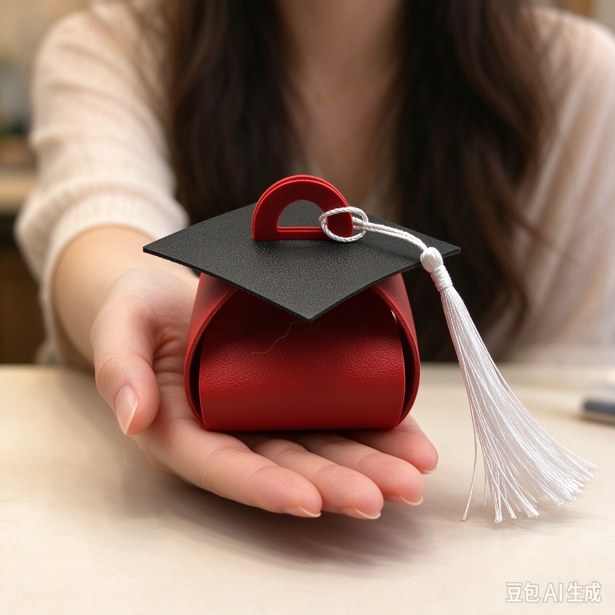 Red Graduation Cap Mini Faux Leather Keychain Purse, Tiny Coin Pouch Earbud Holder, Cute Graduation Gift Bag Charm for Women