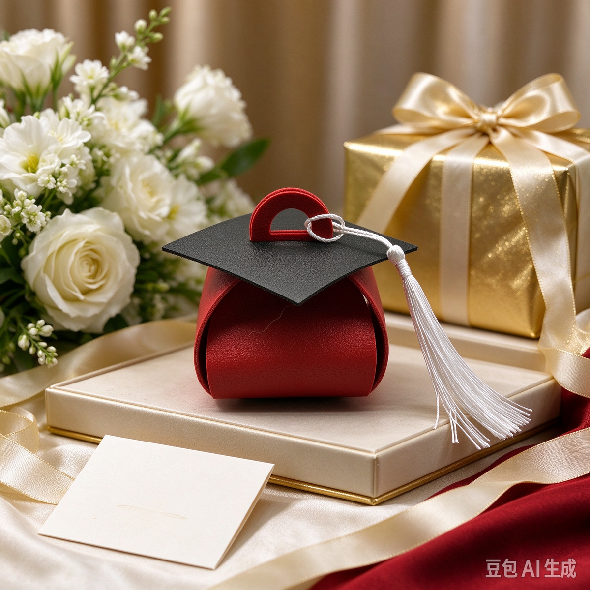 Red Graduation Cap Mini Faux Leather Keychain Purse, Tiny Coin Pouch Earbud Holder, Cute Graduation Gift Bag Charm for Women