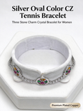 Silver Oval Color CZ Tennis Bracelet, Three Stone Charm Crystal Bracelet for Women