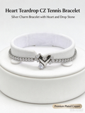 Heart Teardrop Drop Tennis Bracelet, Dainty Cubic Zirconia Charm Bracelet