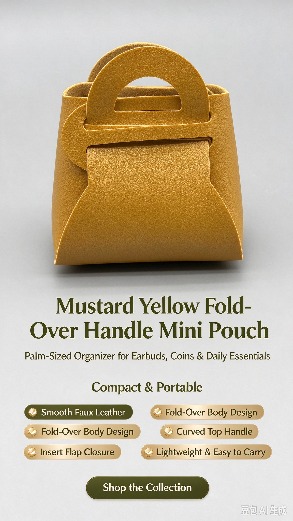 Mustard-Yellow Mini Faux Leather Fold-Over Mini Pouch, Small Gift Bag for Wedding Favors, Bridal Shower, Party Candy & Guest Gifts