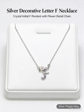 Silver Floral Letter F Initial Necklace, Dainty Alphabet Pendant with Pink Flower & Purple Rhinestone, Delicate Chain Necklace for Women