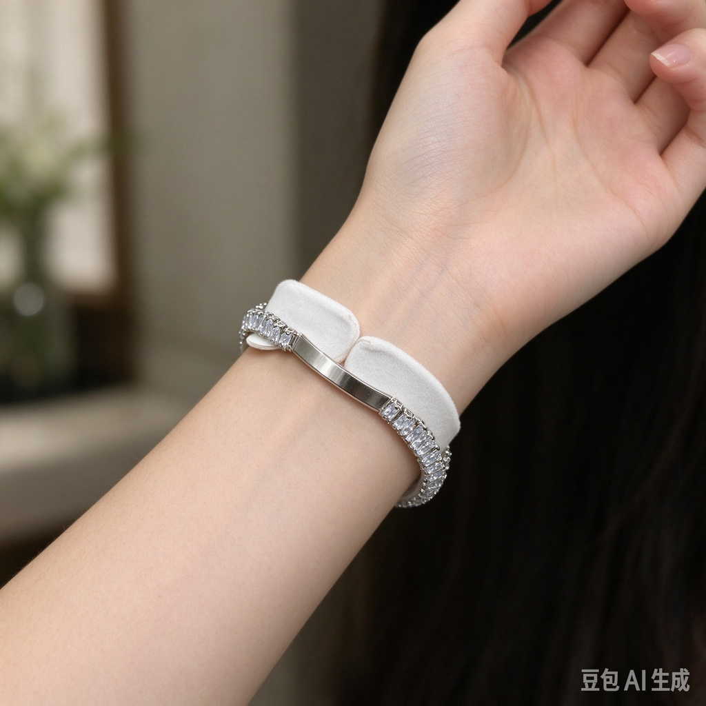 Silver Rhinestone Tennis Bracelet, Sparkly Crystal Cuff Bracelet for Women, Wedding Party Jewelry