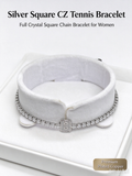 Silver Square CZ Tennis Bracelet, Full Square Crystal Chain Bracelet for Women