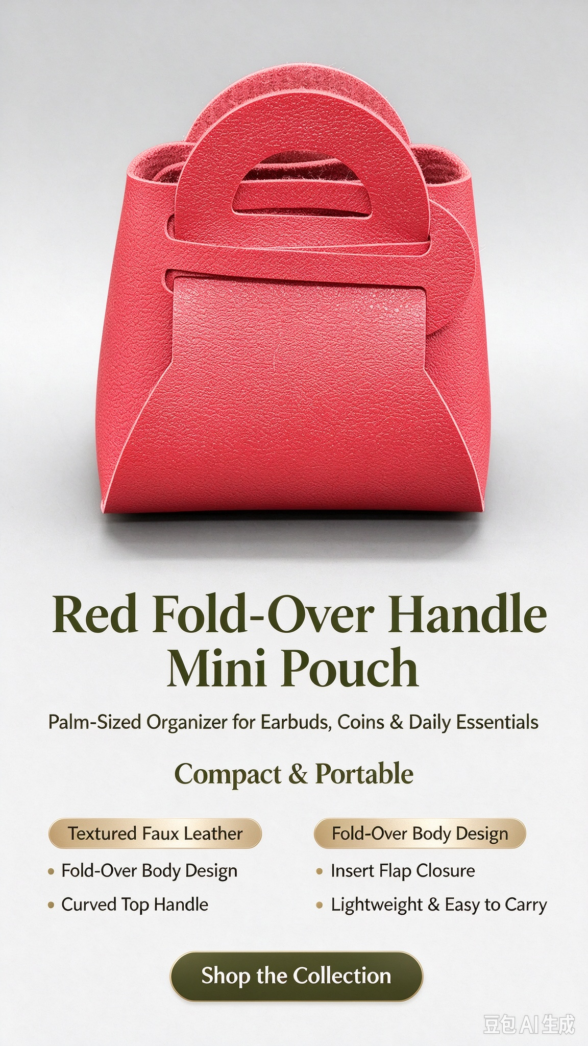 Red Mini Faux Leather Fold-Over Mini Pouch, Small Gift Bag for Wedding Favors, Bridal Shower, Party Candy & Guest Gifts