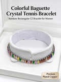 Colorful Baguette Crystal Tennis Bracelet, Rainbow Rectangular CZ Tennis Bracelet for Women