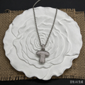 Iced Out Mushroom Pendant Necklace, Silver Rhinestone Initial T Necklace with Rope Chain, Hip Hop Jewelry