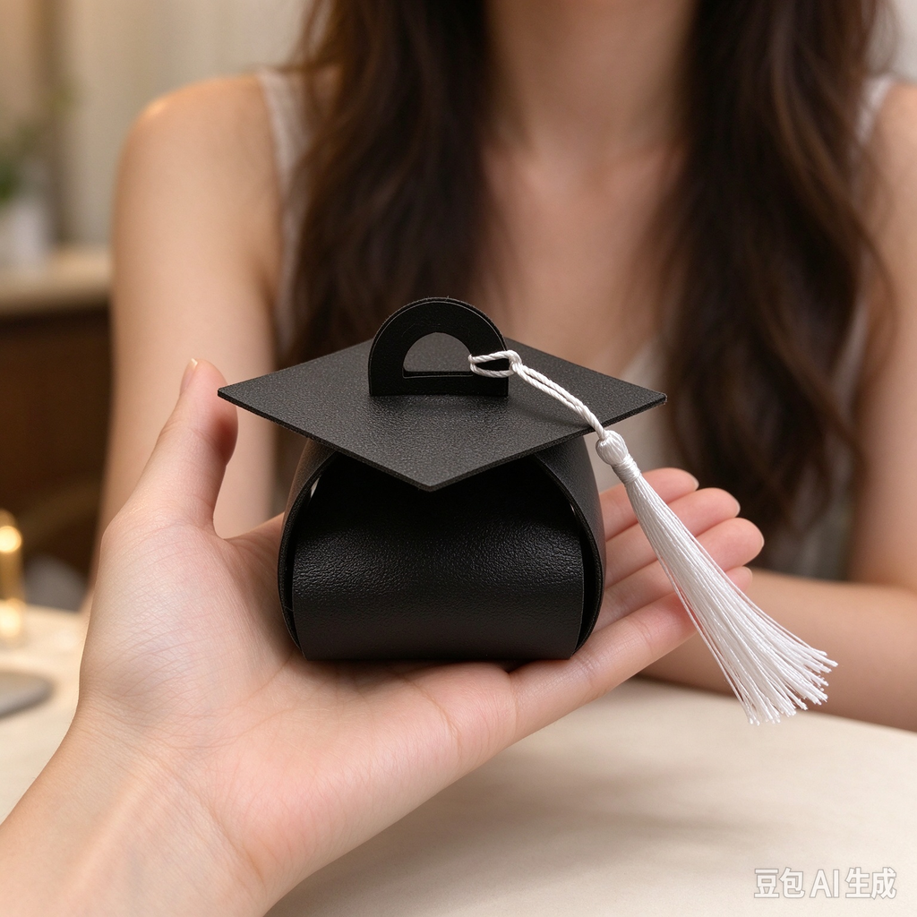 Black Graduation Cap Mini Faux Leather Keychain Purse, Tiny Coin Pouch Earbud Holder, Cute Graduation Gift Bag Charm for Women