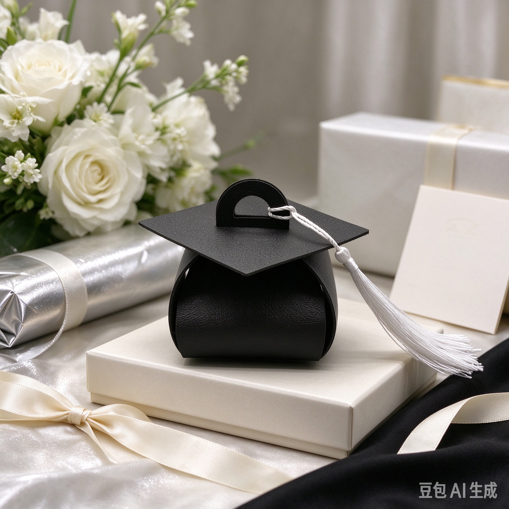 Black Graduation Cap Mini Faux Leather Keychain Purse, Tiny Coin Pouch Earbud Holder, Cute Graduation Gift Bag Charm for Women