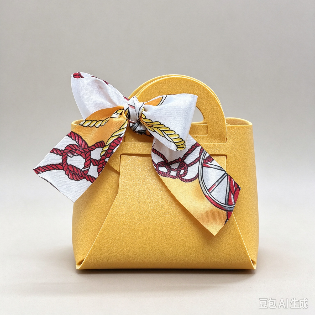 Mustard Yellow Mini Faux Leather Tote Pouch, Small Gift Bag with Printed Silk Scarf Bow for Wedding Favors, Bridal Shower, Party Candy & Guest Gifts